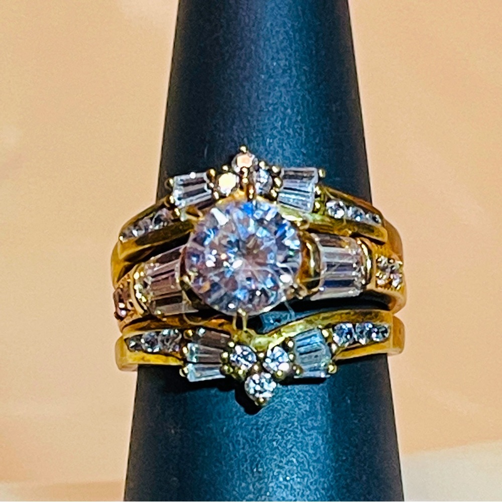 💍Gorgeous Wedding Set, Gold Plated Sterling Silver, Ring & Ring Guard Set!